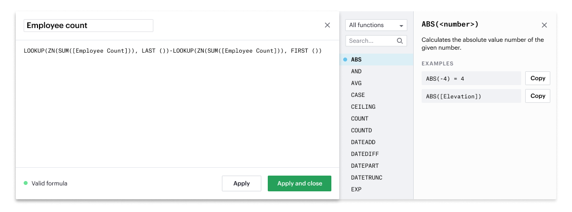 calculated fields list functions