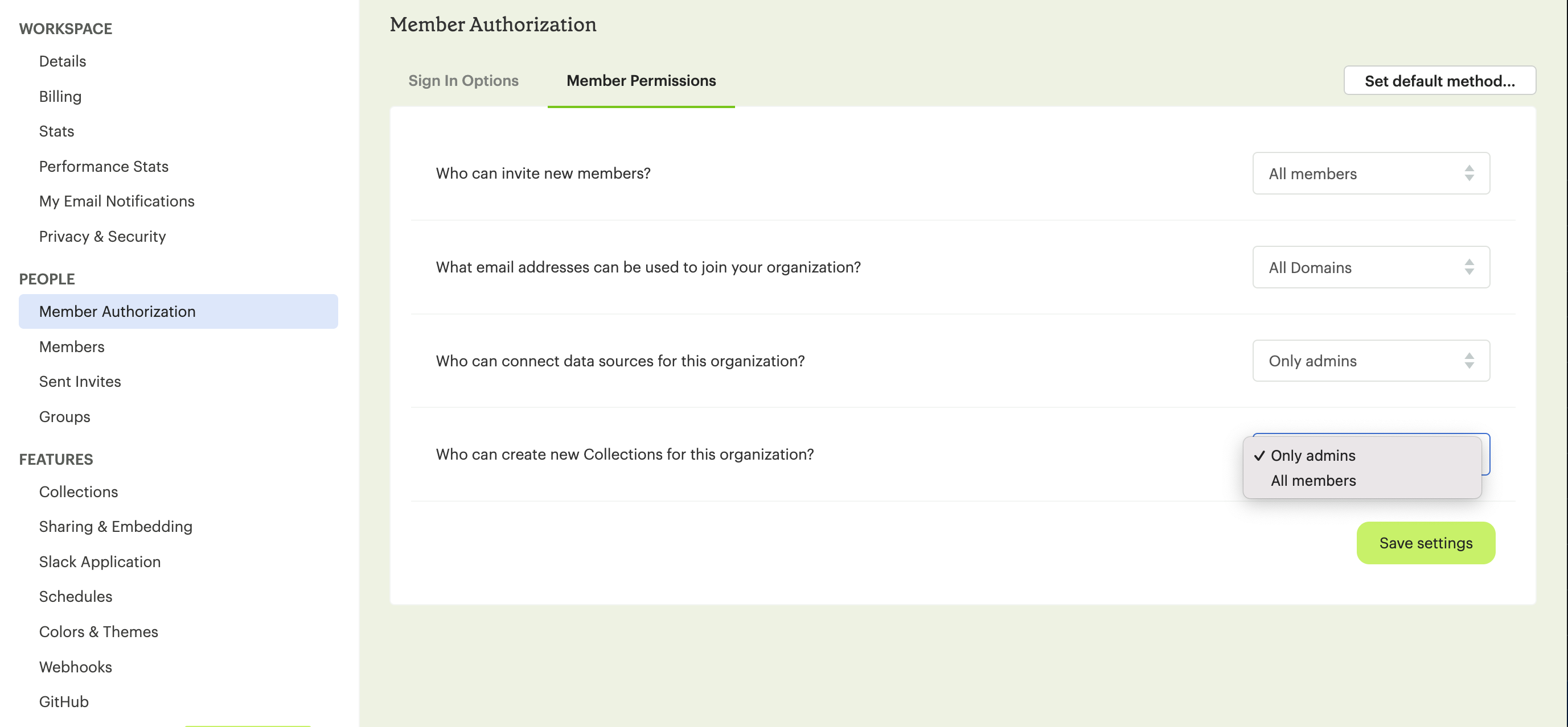 Member Authorization Settings