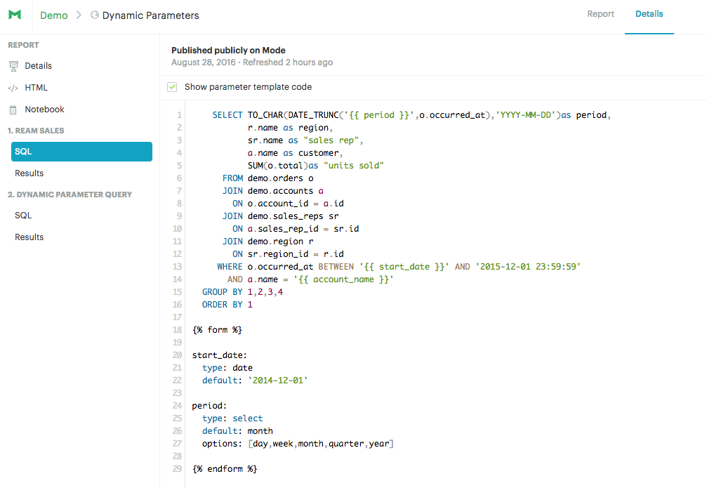 Parameter Example Query Details