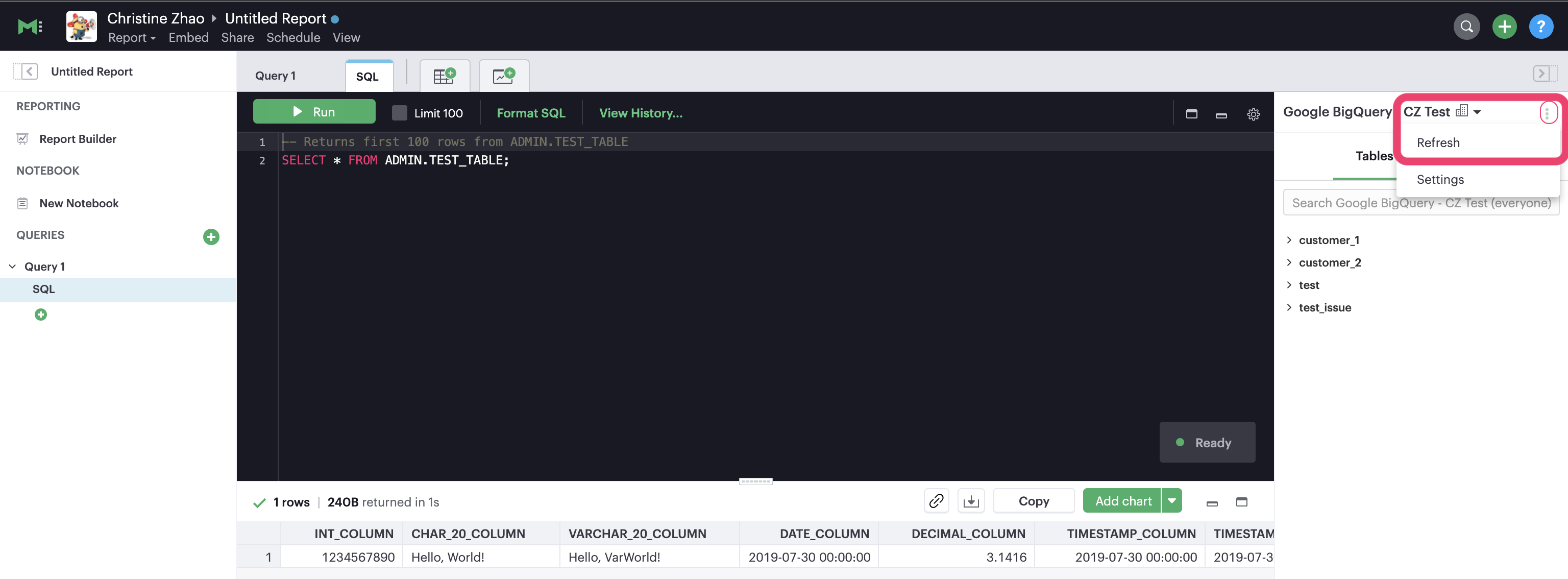 Schema Browser Refresh