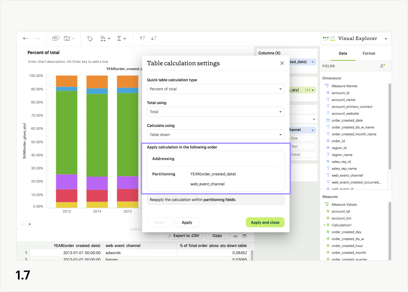 Table calc settings 1.7